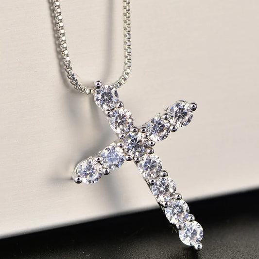 Crystal Cross Pendant Silver