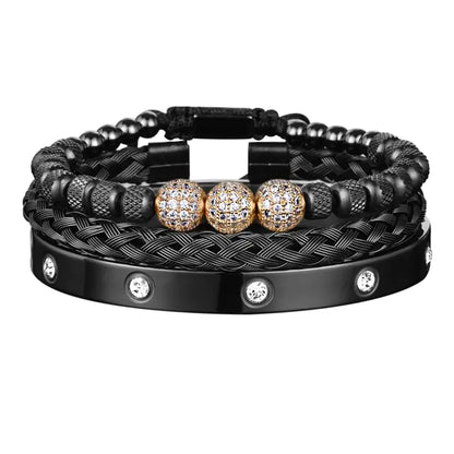 Luxury Micro Pave CZ Round Beads Royal Charm Men Bracelets